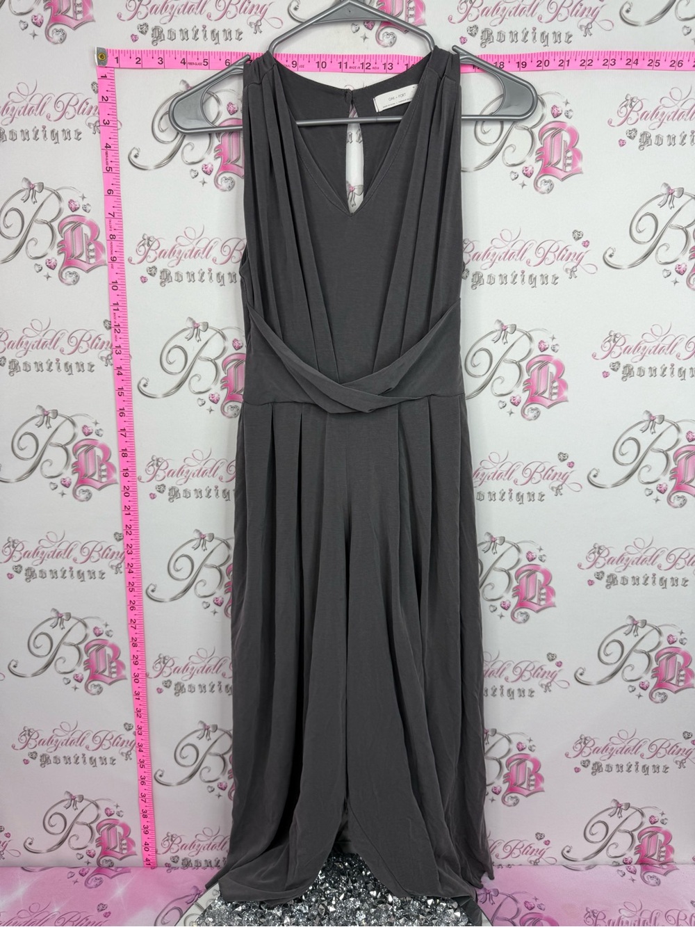 OAK + FORT jumpsuit pants Charcoal Gray Sleeveless V-Neck Jumpsuit